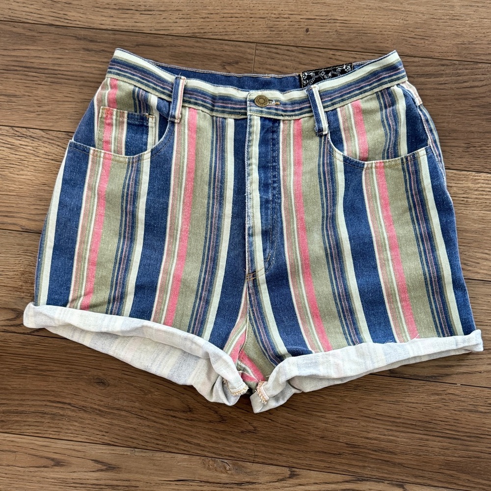 Vintage Colorful Striped Jean Shorts